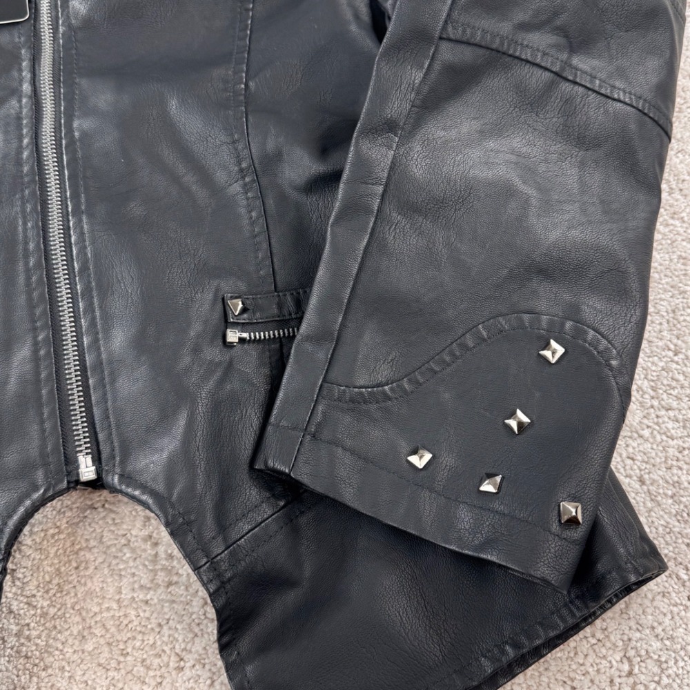 Olivia Miller Womens Black Faux Leather Studded Biker Moto Jacket XL New - Picture 6 of 15